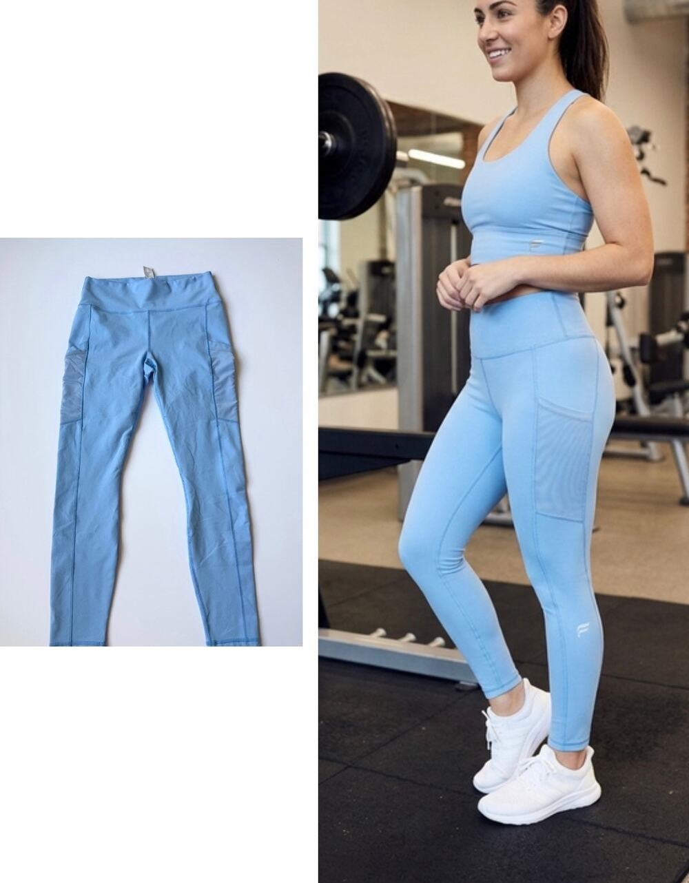 Fabletics PowerHold High Waisted Pocket Leggings Blue Large